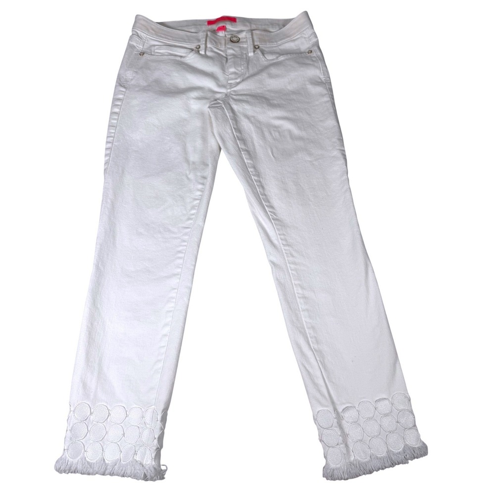 Lilly Pulitzer White Cropped Eyelet Hem Jeans - Picture 2 of 10
